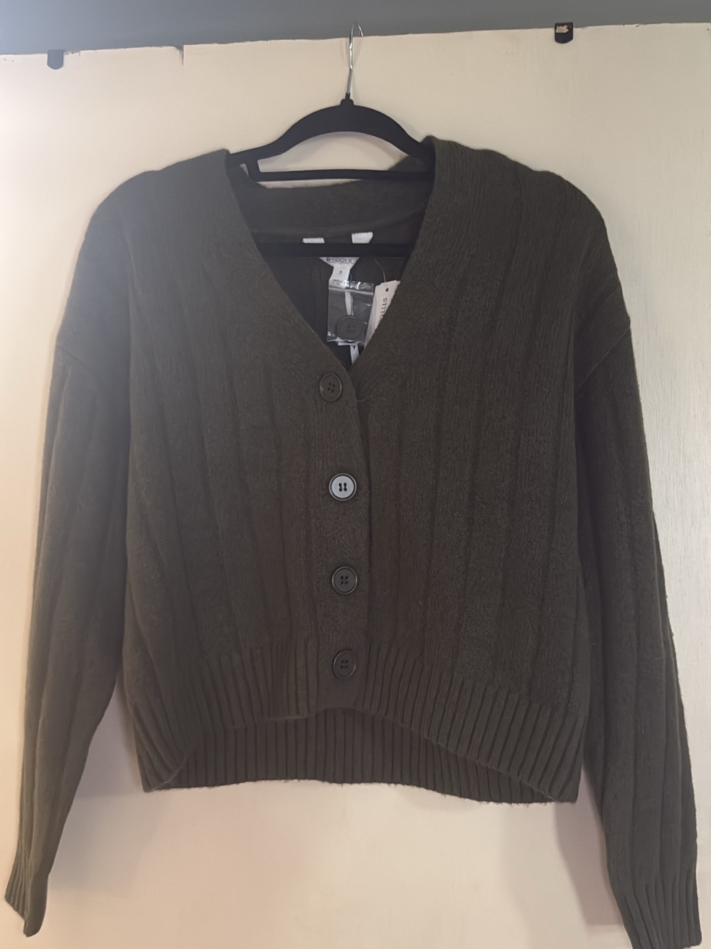 V-Neck Button Front Women's Sweater Cardigan - Olive Green